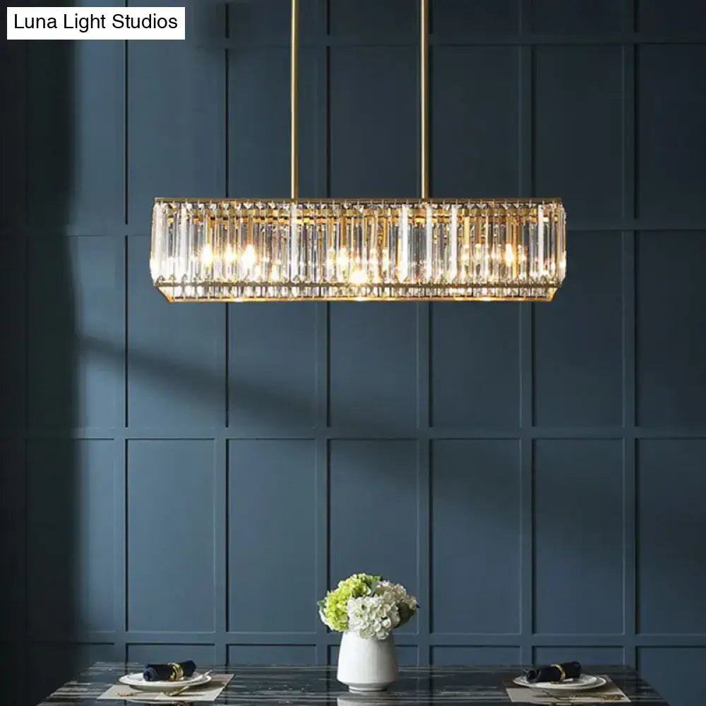 Decorbites modern style gold crystal island pendant light fixture with vertical crystal prisms 110v-120v light fixture