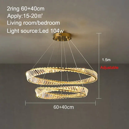 Modern gold crystal ring ceiling lamp with double crystal-encrusted rings and led lighting for living room decorbites crystal ring
