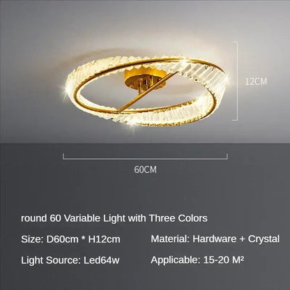 Modern gold crystal ring ceiling lamp featuring two interlocking rings with faceted crystal elements for living room decorbites crystal ring ceiling