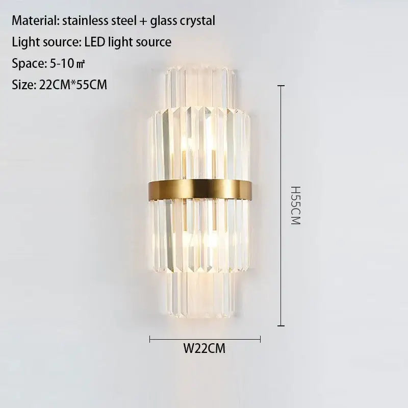 Elegant modern gold crystal ring chandelier wall sconce with vertical crystal rods and led illumination