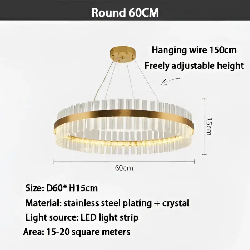 Modern gold crystal ring chandelier with clear crystal accents and stainless steel plating frame for dining room pendant light