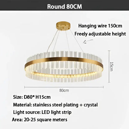 Modern gold crystal ring chandelier with stainless steel plating frame and clear crystal accents for dining room use
