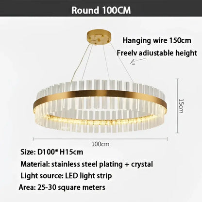 Modern gold crystal ring chandelier with clear crystal accents and led light strip for dining room pendant lighting