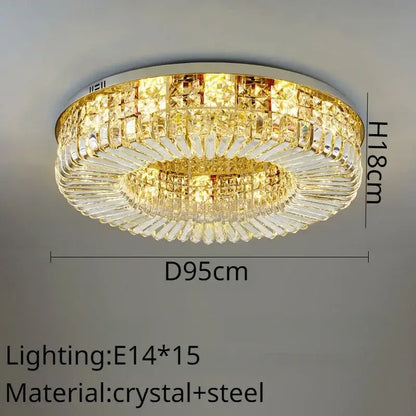 Modern gold crystal ring led ceiling lamp with sleek steel frame and two concentric rings of faceted crystals decorbites crystal ring