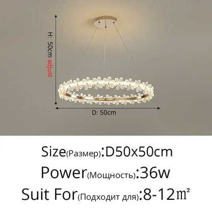 Modern gold crystal ring led chandelier with metal frame and flower-shaped clear crystal ornaments for dining room decorbites crystal ring