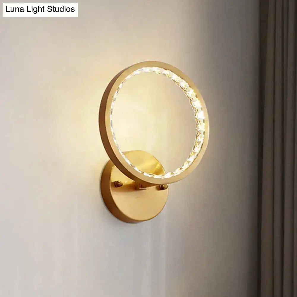 Modern gold crystal ring wall lamp with embedded crystals and bulb base 110v-120v fixture type emitting warm light