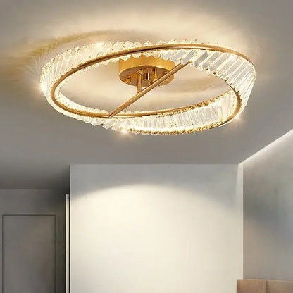 Modern gold crystal rings led ceiling light with two faceted crystal rings for elegant living room decorbites ceiling light