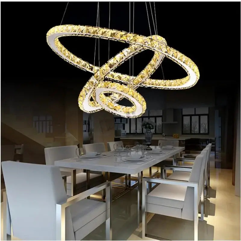 Modern gold crystal rings pendant light featuring interlocking golden rings decorbites crystal rings chandelier