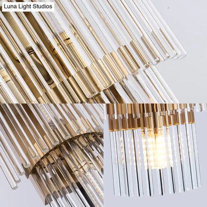 Modern gold crystal rod tiered wall lamp with clear glass rods and metal accents for dining room lighting