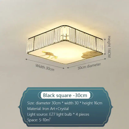 Modern gold crystal round ceiling light with black iron frame and gold leaf motifs for elegant bedroom decorbites crystal round lighting
