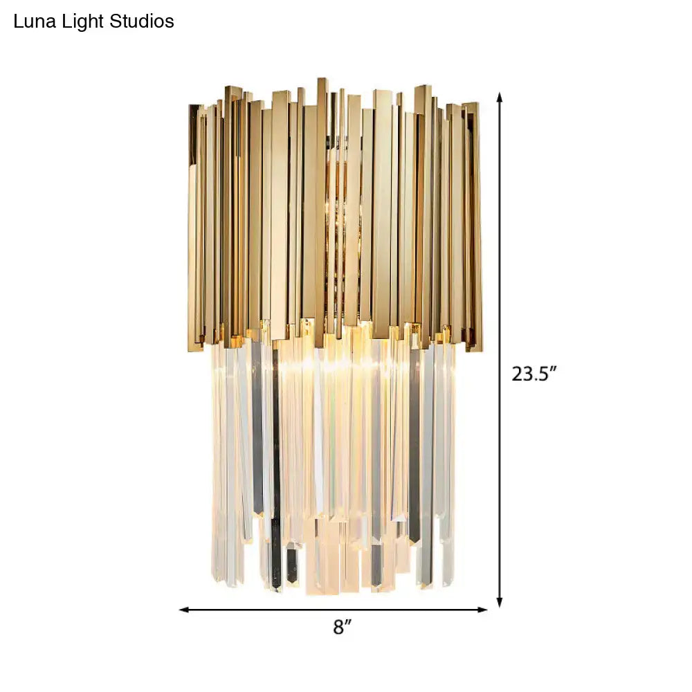 Modern gold crystal sconce light bedroom wall lamp with cascading clear crystal and gold-toned metal 110v-120v compatible