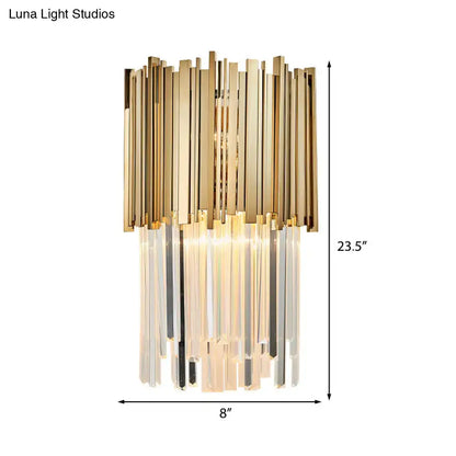 Modern gold crystal sconce light bedroom wall lamp with cascading clear crystal and gold-toned metal 110v-120v compatible