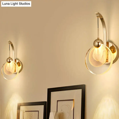 Modern gold crystal shade wall lamp with sleek curved metal frame and frosted glass orbs for 110v-120v use