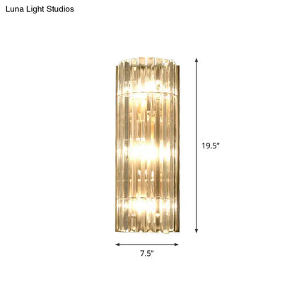 Modern gold crystal shade wall scone with gold metallic frame and vertical crystal rods for led incandescent fluorescent use