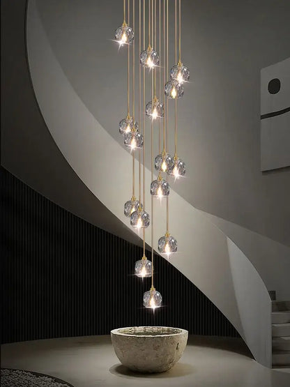 Modern gold crystal stainless steel staircase chandelier with hanging globe lights for living room decorbites crystal stainless