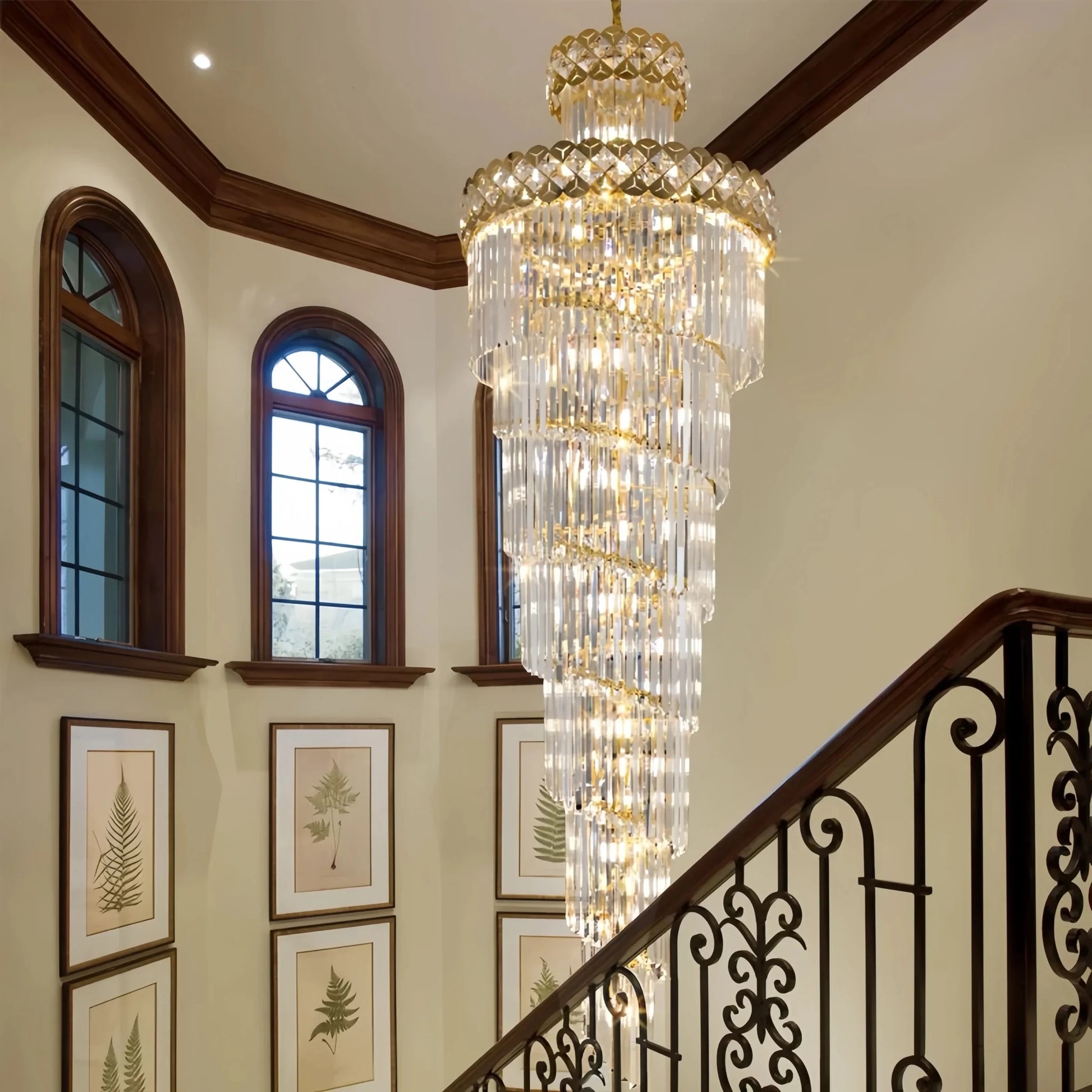 Modern Gold Crystal Staircase Long Drop Pendant Light - Decorbites