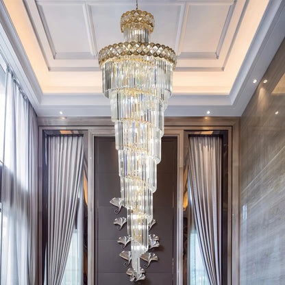 Modern Gold Crystal Staircase Long Drop Pendant Light - Decorbites