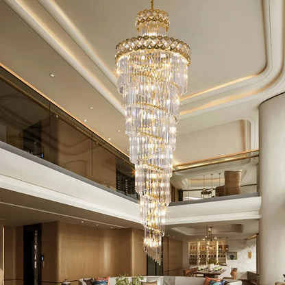 Modern Gold Crystal Staircase Long Drop Pendant Light - Decorbites
