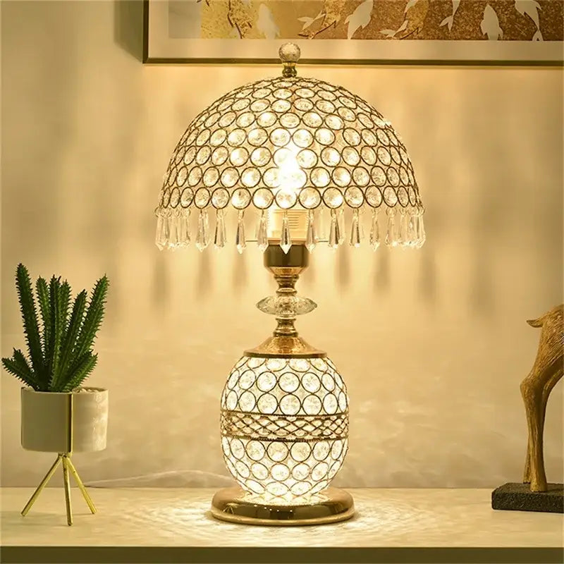 Modern gold crystal table lamp with dome shade and dimmer remote control ideal for bedroom decorbites crystal table use