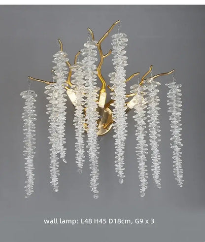 Elegant gold pendant light with decorbites crystal tassel led featuring clear faceted crystals like delicate branches