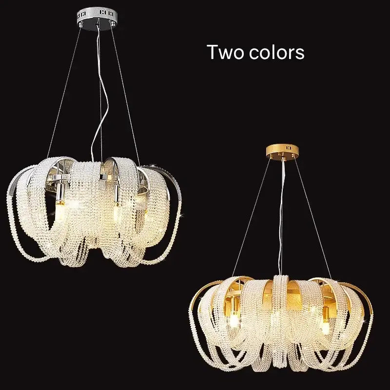 Modern gold crystal tassels led chandelier with elegant layered design for dining room decorbites crystal tassels
