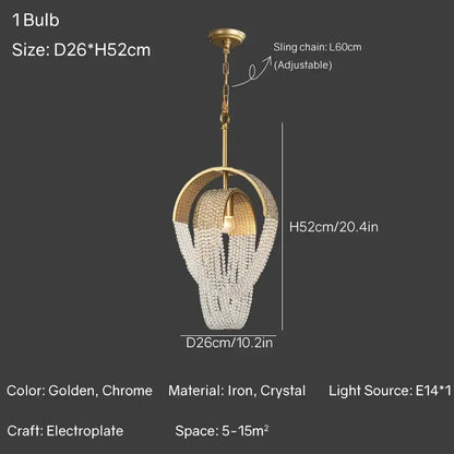 Modern gold crystal tassels led chandelier with golden chrome electroplated finish and cascading crystal tassels decorbites design