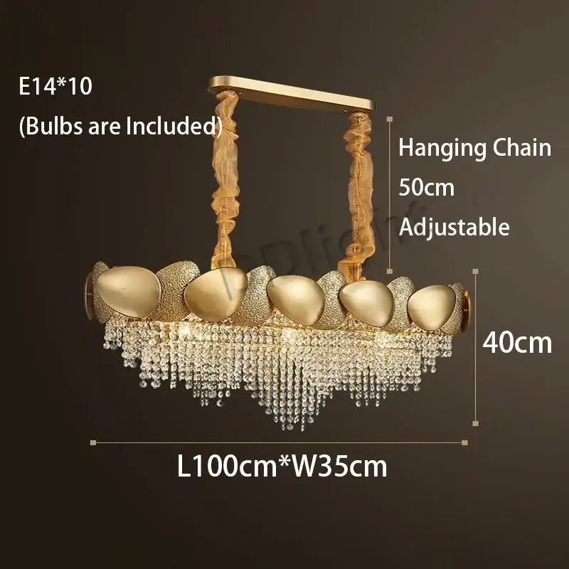 Modern gold crystal tassels led pendant chandelier with ten e14 bulbs and decorative hanging chain for dining room decorbites crystal tassels