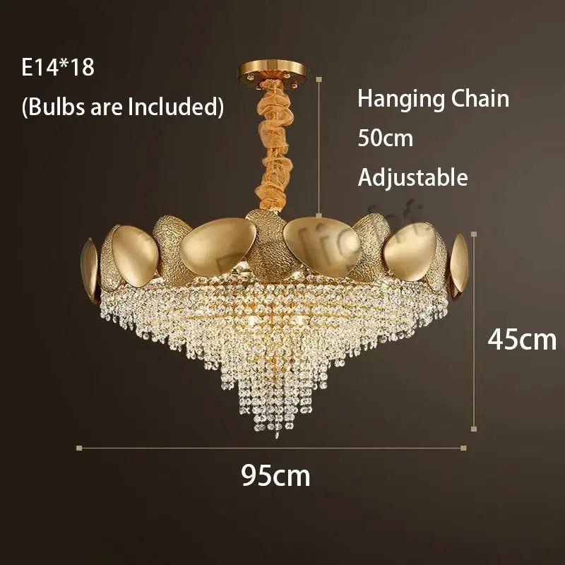 Modern gold crystal tassels led pendant chandelier with tiered polished discs and decorbites crystal tassels for dining room
