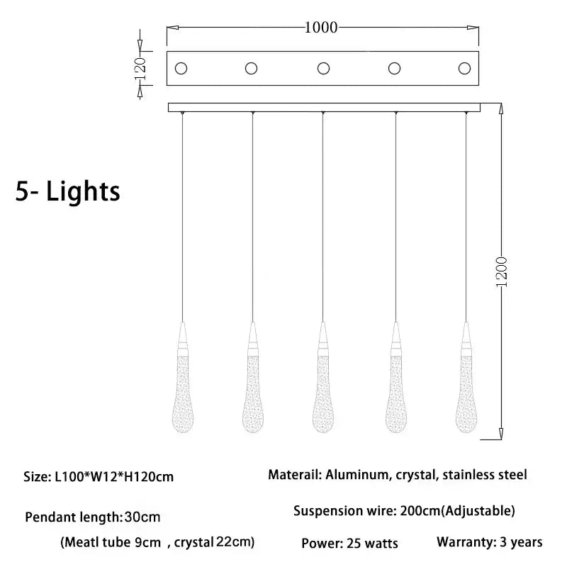 Modern gold crystal tear drop chandelier with five-light aluminum frame and stainless steel accents for staircase decorbites crystal tear