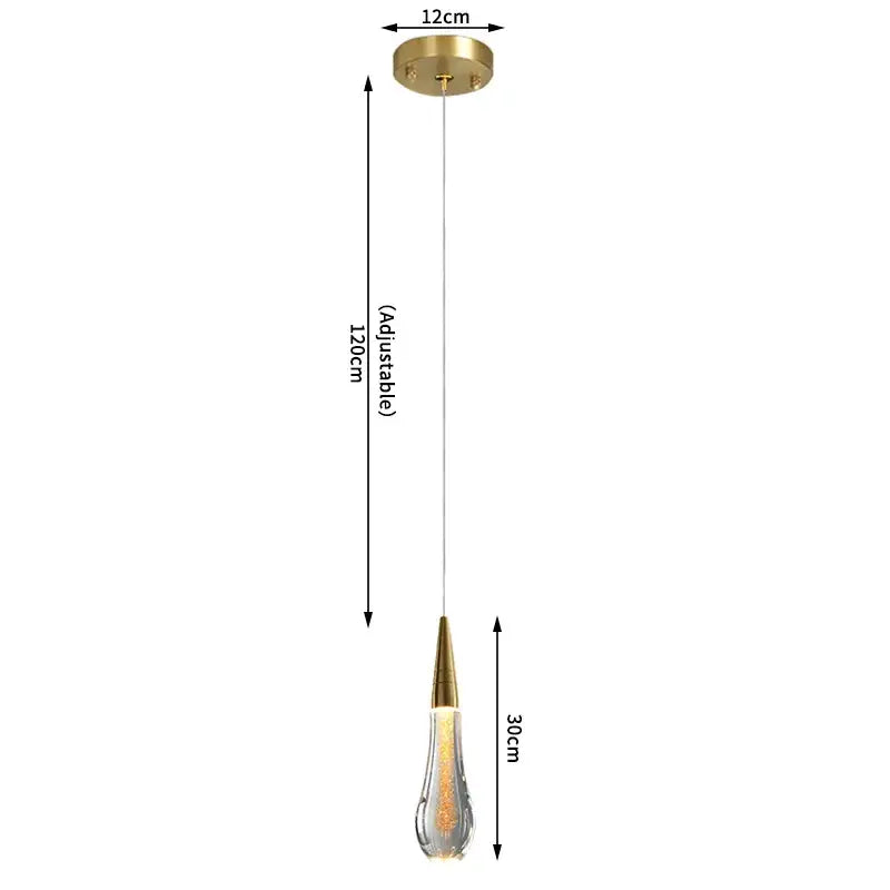 Modern gold crystal tear drop led pendant light with clear glass shade and golden filaments for dining room decorbites crystal tear