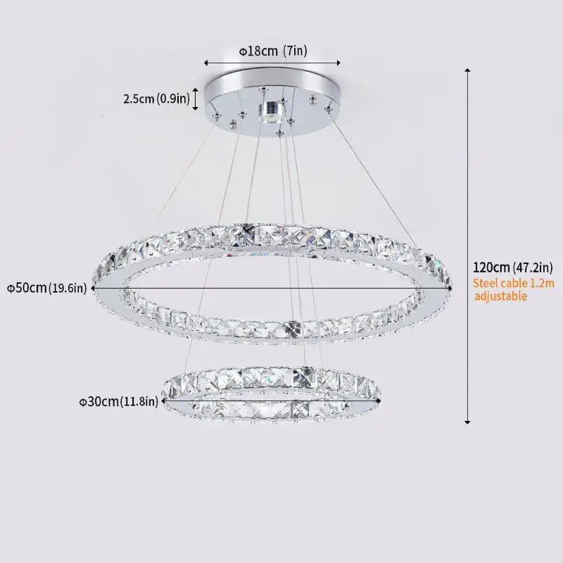 Modern chrome finished double-ring chandelier adorned with sparkling crystals for living room decorbites crystal triangle