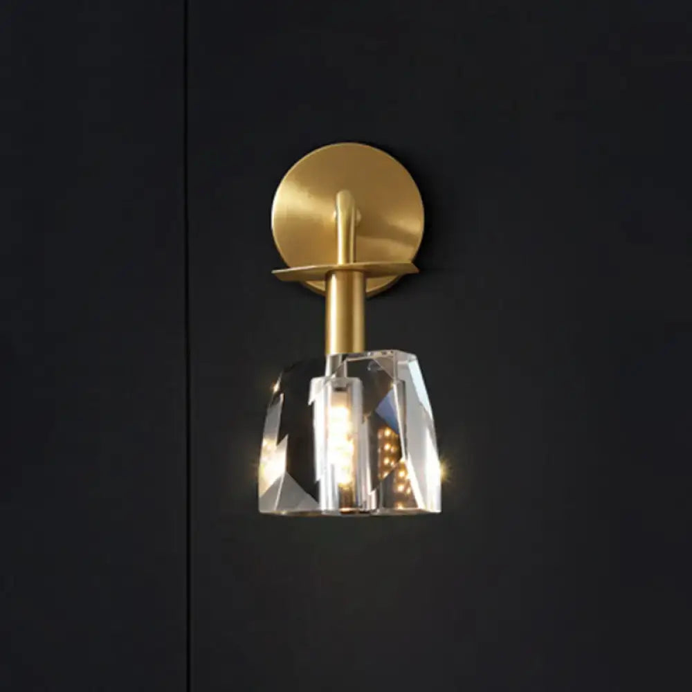 Modern gold crystal wall lamp with faceted shade compatible with 110v-120v and 220v-240v for bedroom use