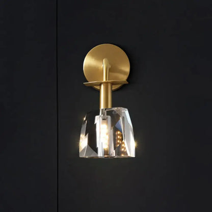 Modern gold crystal wall lamp with faceted shade compatible with 110v-120v and 220v-240v for bedroom use