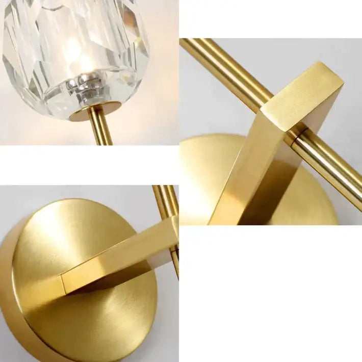 DecorBites™ Ivy crystal wall lamp with faceted crystal globe and polished brass arms and mounting plate