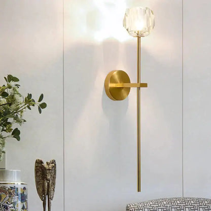Gold-toned DecorBites Ivy wall lamp featuring a faceted crystal globe shade as a stylish crystal wall lamp