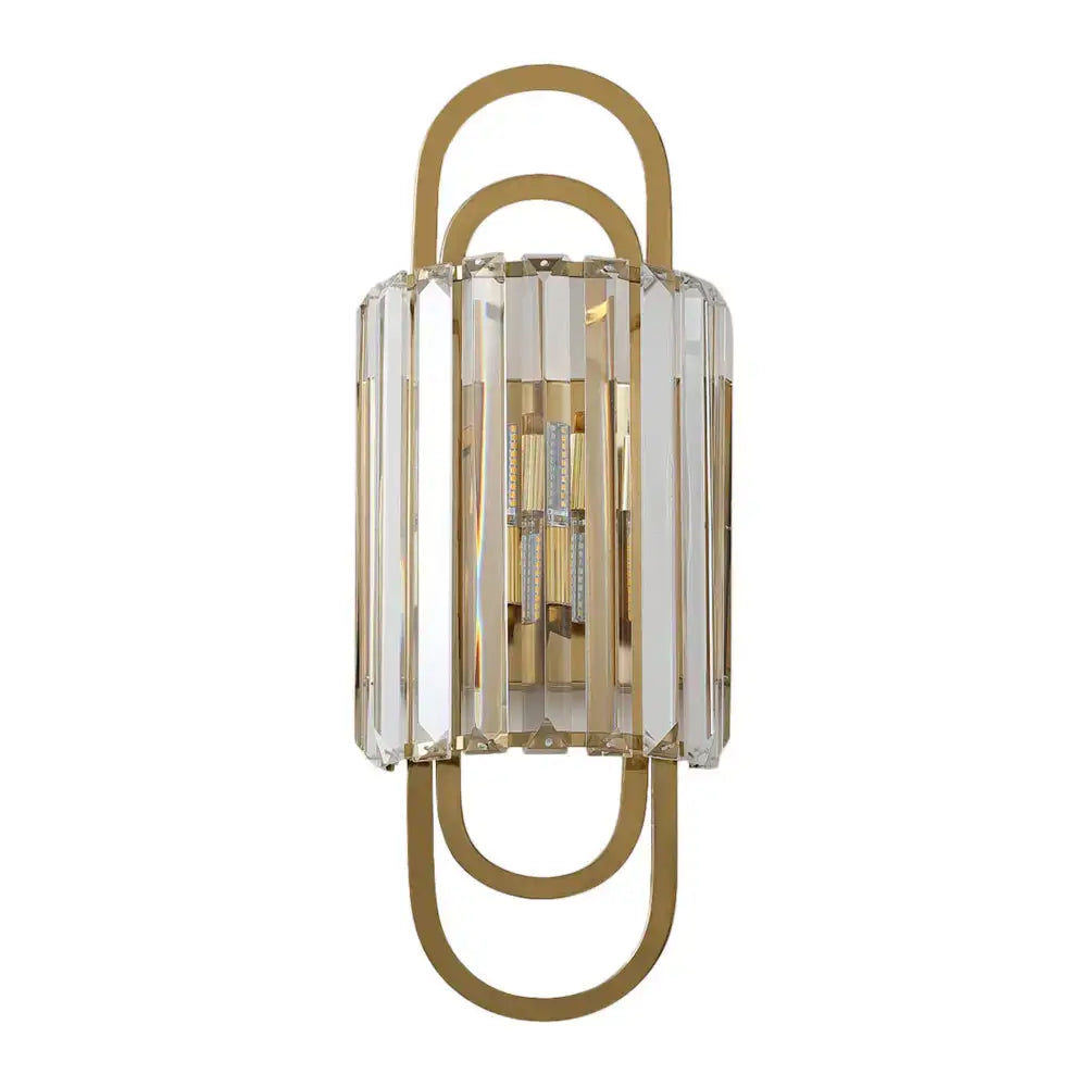 Modern gold crystal wall lamp with paperclip-shaped fixture and clear prisms for a bedroom modern style lighting