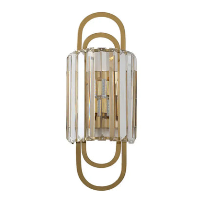 Modern gold crystal wall lamp with paperclip-shaped fixture and clear prisms for a bedroom modern style lighting