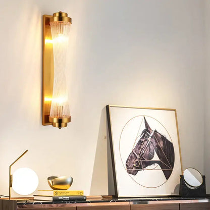 Modern gold crystal wall lamp with textured translucent glass shade and vertical ridges for bedroom decorbites crystal wall lamp