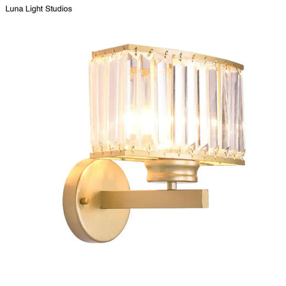 Modern gold wall lamp with rectangular crystal cage and vertical prisms for hallway lighting 220v-240v