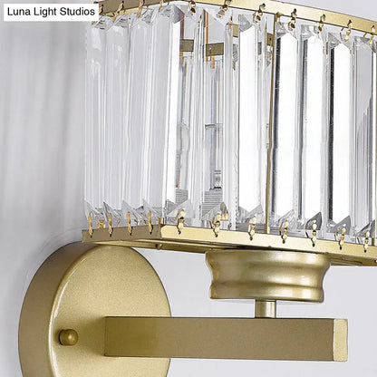 Modern gold wall lamp with vertical crystal prisms and brass frame suitable for hallway lighting 220v-240v