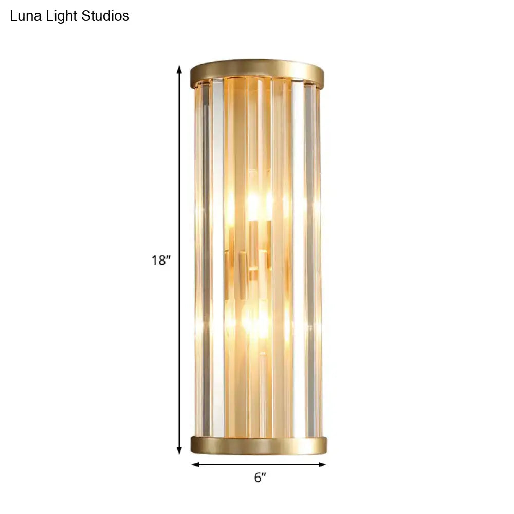 Modern gold crystal wall lamp two lights bedroom sconce with brushed gold frame and vertical glass rods for diffused light
