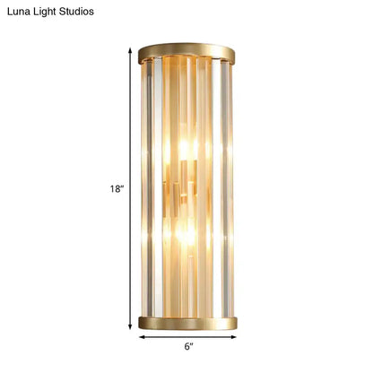 Modern gold crystal wall lamp two lights bedroom sconce with brushed gold frame and vertical glass rods for diffused light