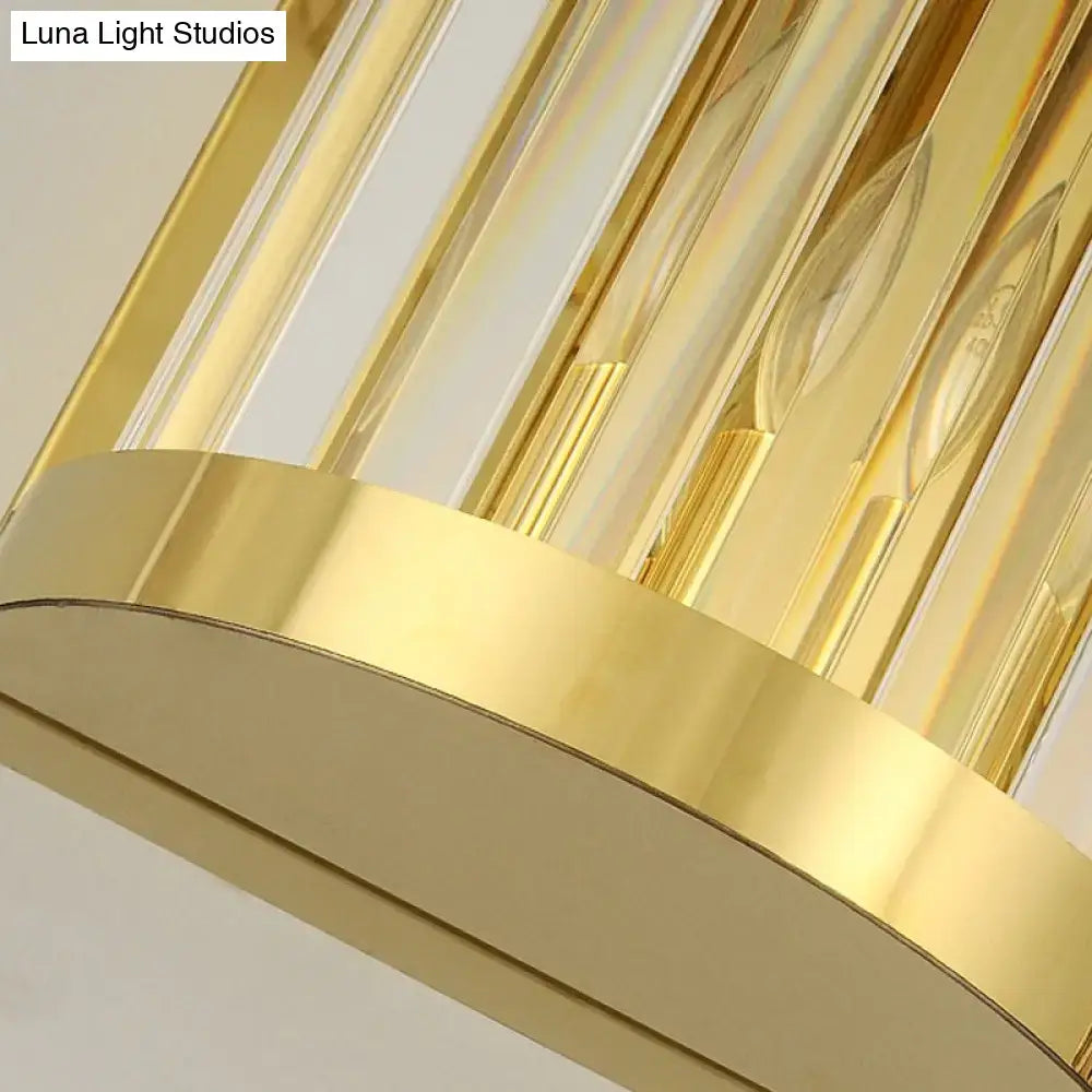 Modern gold crystal wall mount lighting with vertical glass rods and sleek design for bedroom illumination