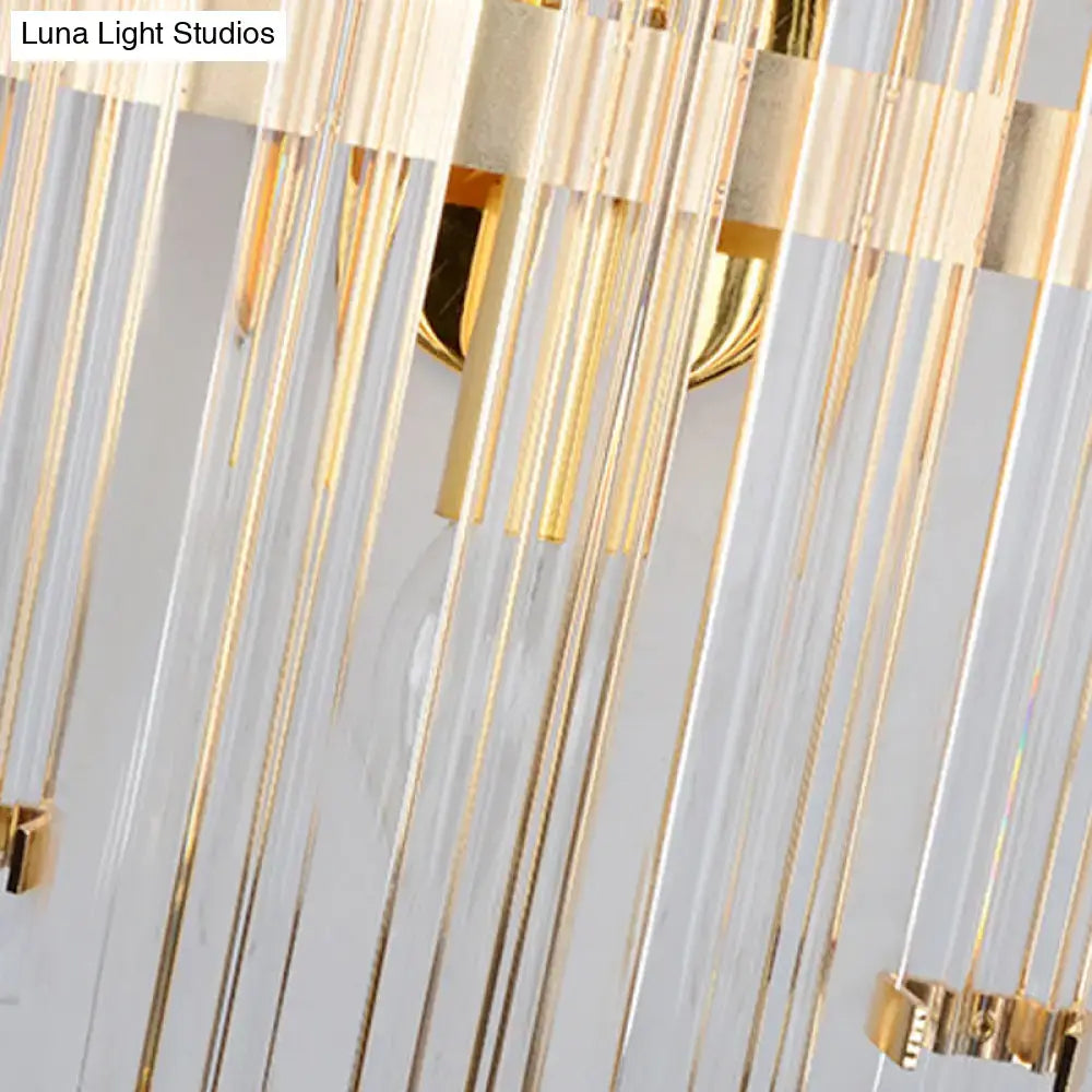 Modern gold crystal wall mounted lamp with slender transparent glass rods for elegant living room lighting