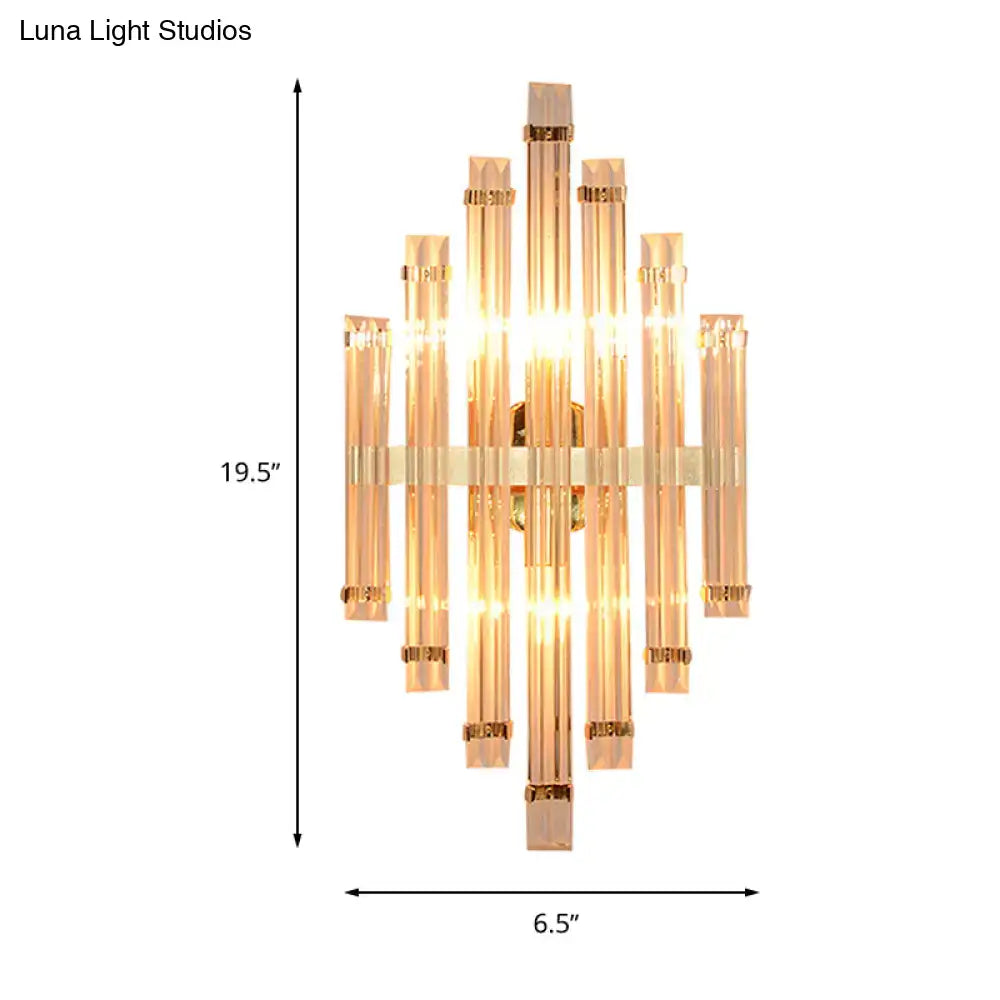 Modern gold crystal wall mounted lamp with vertical glass tubes and central bar for living room wall mounted lighting