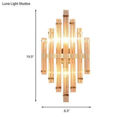 Modern gold crystal wall mounted lamp with vertical glass tubes and central bar for living room wall mounted lighting