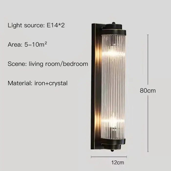 Black iron and crystal decorbites crystal wall sconce with vertical glass prisms for modern bedroom lighting