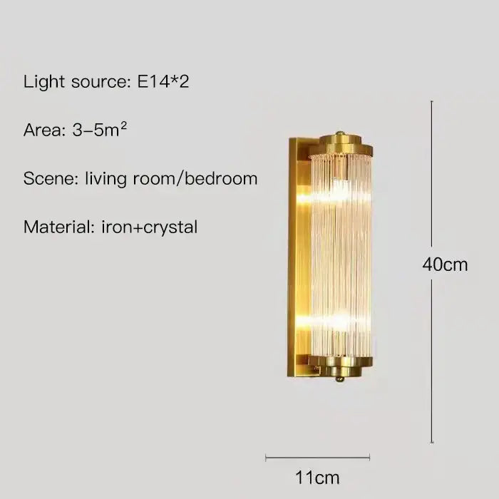 Modern gold crystal wall sconce with vertical glass rods for bedroom lighting from decorbites crystal wall collection