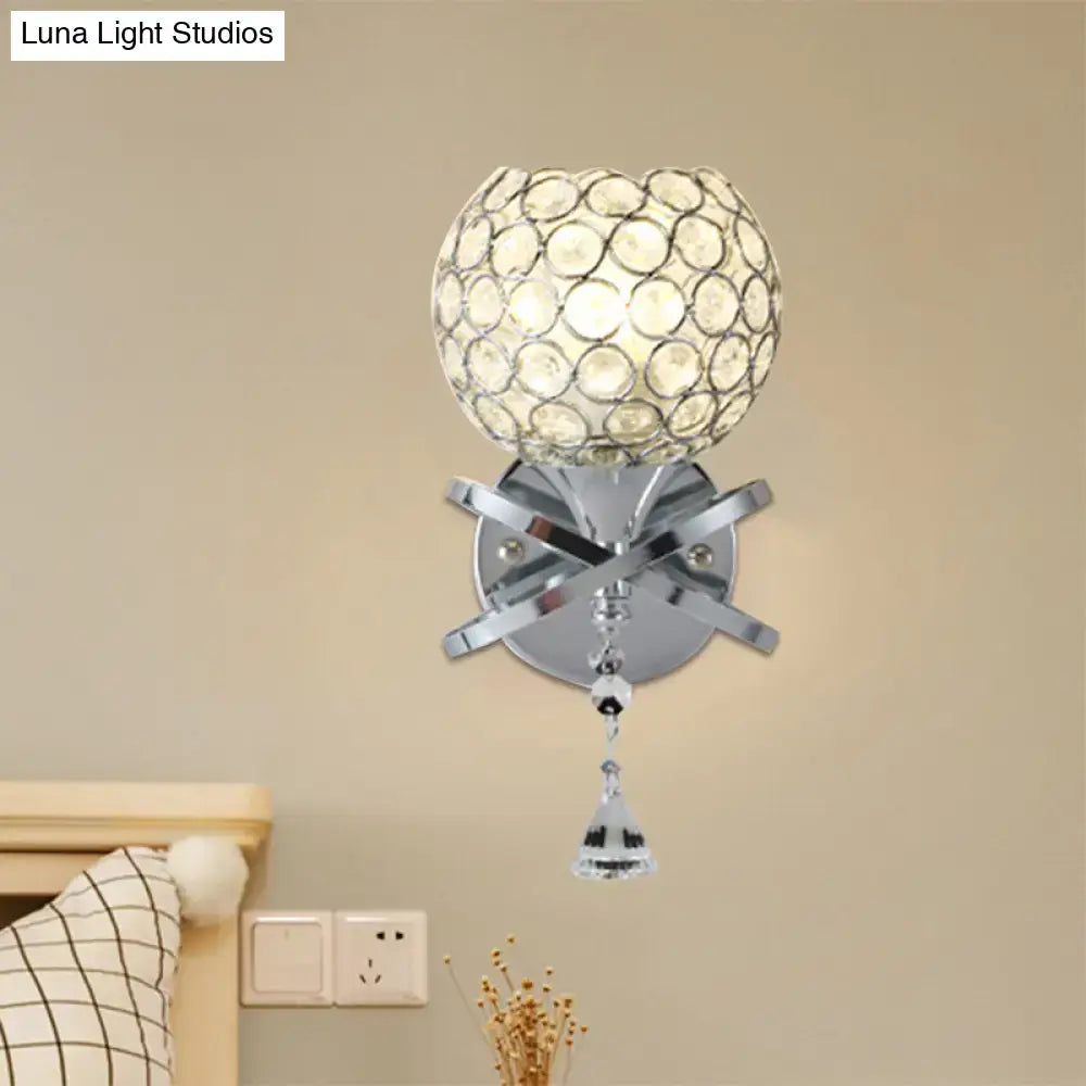 Modern gold crystal wall sconce with chrome finish dropped crystal ball and bell-shaped pendant for bedroom wall light