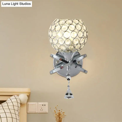 Modern gold crystal wall sconce with chrome finish dropped crystal ball and bell-shaped pendant for bedroom wall light